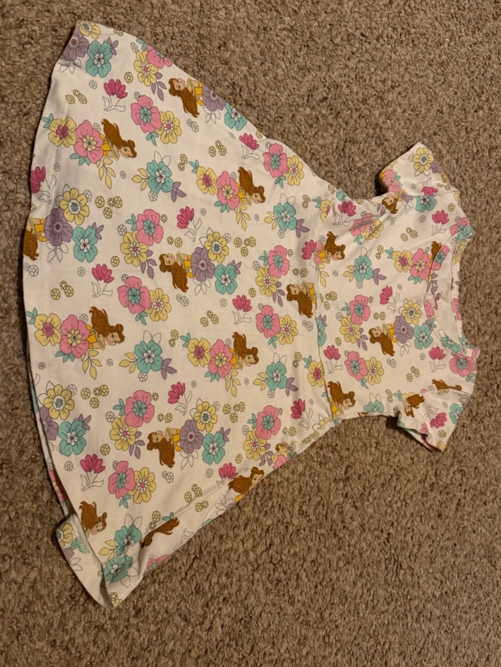 Disney Princess White Dress with Pink, Teal & Yellow Floral Accents